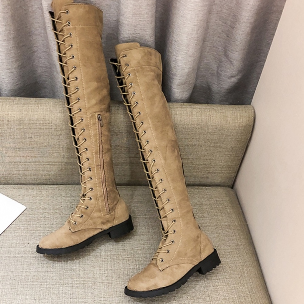 LAST 1️⃣Vegan Suede Tan Over Knee Lace Up Boot - Picture 6 of 6